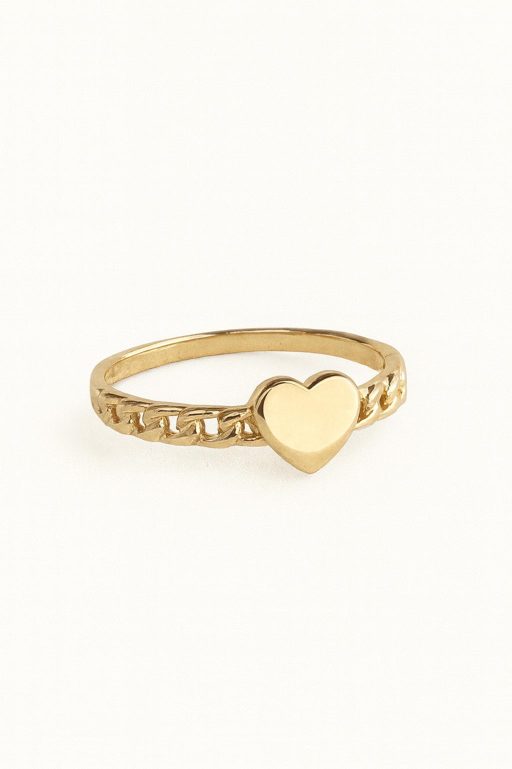 Heart Chain  Ring  14K Yellow Gold