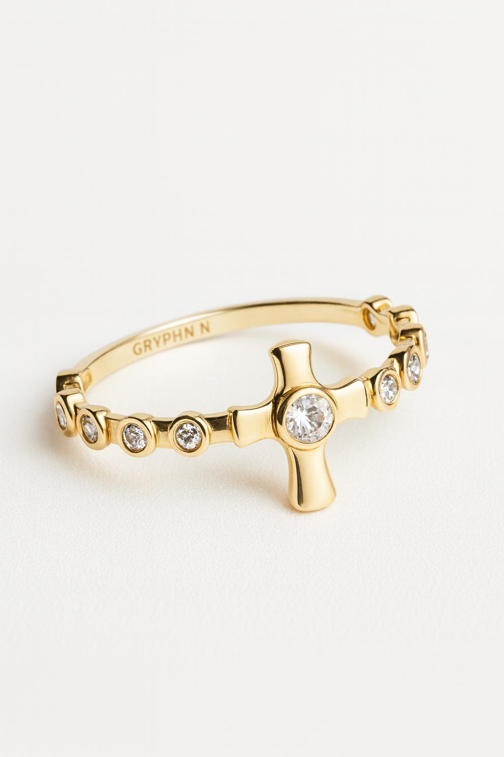 Diamond Cross Ring 14 K Gold